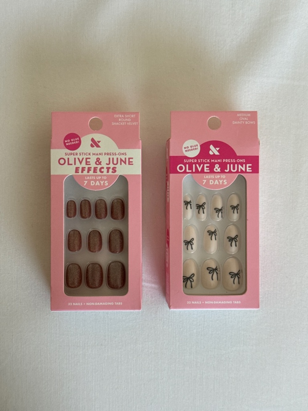 Olive & June Super Stick Mani Press-Ons - shimmery brown & bow designs